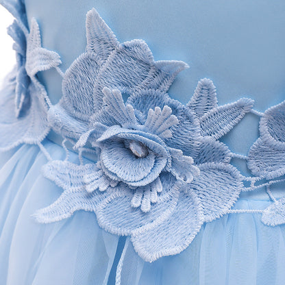 Robe de Bal à Manches Bouffantes et Col Rond Pour Demoiselled'Honneur avec Fleurs Unies
