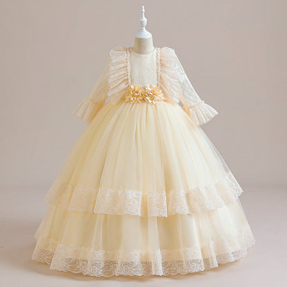 Robe de Bal à Manches 3/4 et Décolleté Plongeant avec Fronces