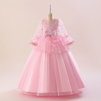 Robe de Bal à Manches 3/4 et Décolleté Plongeant