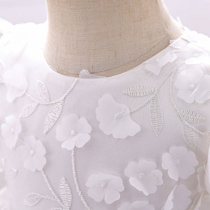 Robe de Bal à Manches Bouffantes et Col Rond Pour Demoiselled'Honneur avec Fleurs Unies