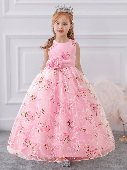 Robe de Bal à Encolure Dégagée Sans Manches Pour Demoiselled'Honneur avec Fleurs Unies