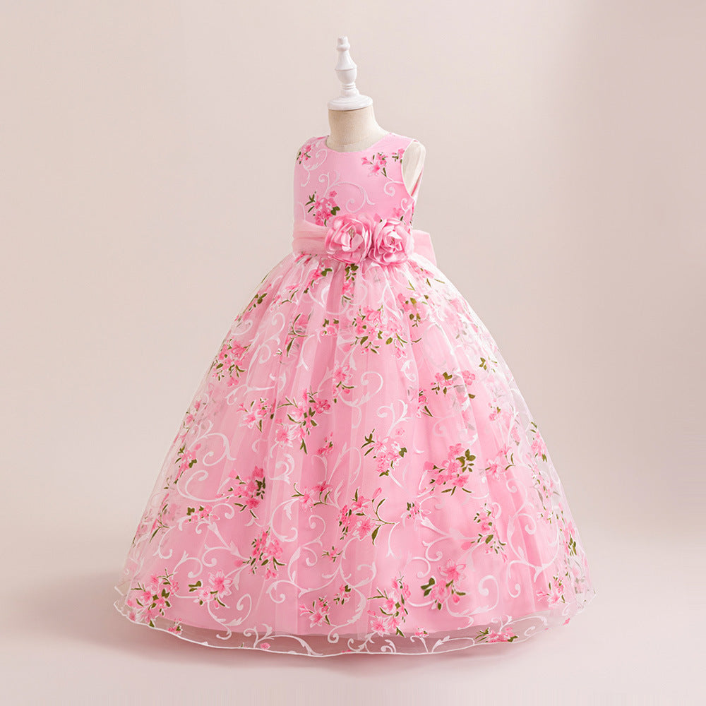 Robe de Bal à Encolure Dégagée Sans Manches Pour Demoiselled'Honneur avec Fleurs Unies
