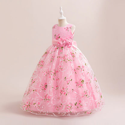 Robe de Bal à Encolure Dégagée Sans Manches Pour Demoiselled'Honneur avec Fleurs Unies
