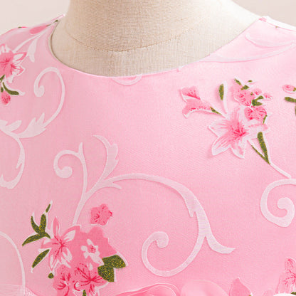 Robe de Bal à Encolure Dégagée Sans Manches Pour Demoiselled'Honneur avec Fleurs Unies