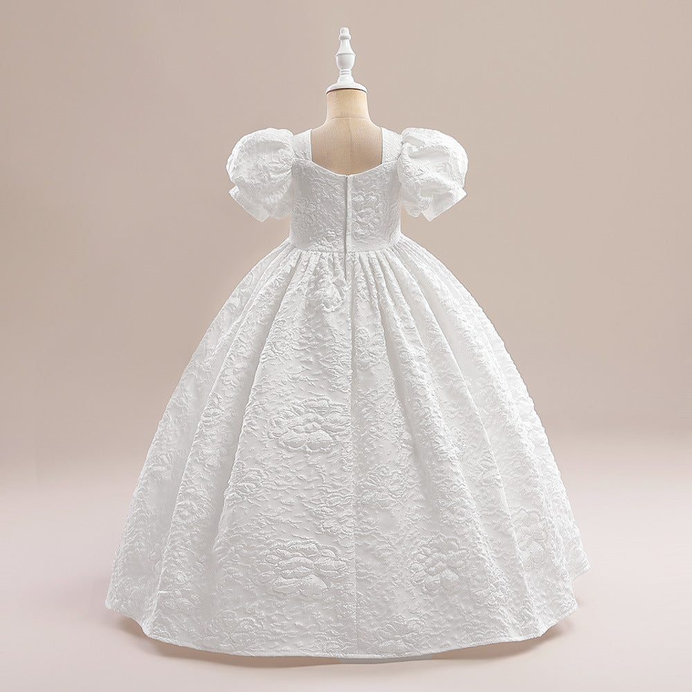 Robe de Bal à Col Carré et Manches Bouffantes Pour Demoiselled'Honneur avec Fronces