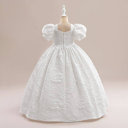 Robe de Bal à Col Carré et Manches Bouffantes Pour Demoiselled'Honneur avec Fronces