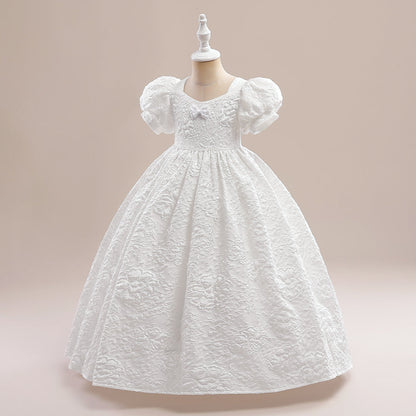 Robe de Bal à Col Carré et Manches Bouffantes Pour Demoiselled'Honneur avec Fronces