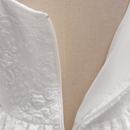 Robe de Bal à Col Carré et Manches Bouffantes Pour Demoiselled'Honneur avec Fronces