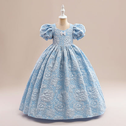Robe de Bal à Col Carré et Manches Bouffantes Pour Demoiselled'Honneur avec Fronces