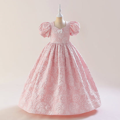 Robe de Bal à Col Carré et Manches Bouffantes Pour Demoiselled'Honneur avec Fronces