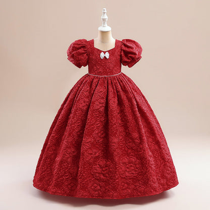 Robe de Bal à Col Carré et Manches Bouffantes Pour Demoiselled'Honneur avec Fronces