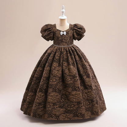 Robe de Bal à Col Carré et Manches Bouffantes Pour Demoiselled'Honneur avec Fronces