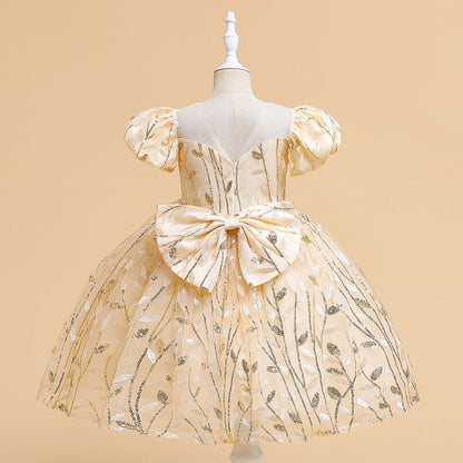 Robe de Bal à Manches Bouffantes et Paillettes Pour Demoiselled'Honneur