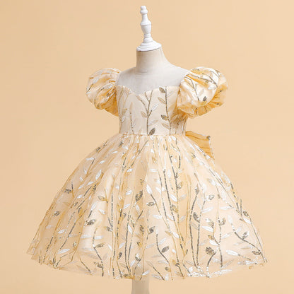 Robe de Bal à Manches Bouffantes et Paillettes Pour Demoiselled'Honneur