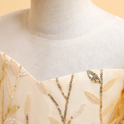 Robe de Bal à Manches Bouffantes et Paillettes Pour Demoiselled'Honneur