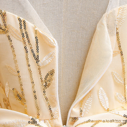 Robe de Bal à Manches Bouffantes et Paillettes Pour Demoiselled'Honneur