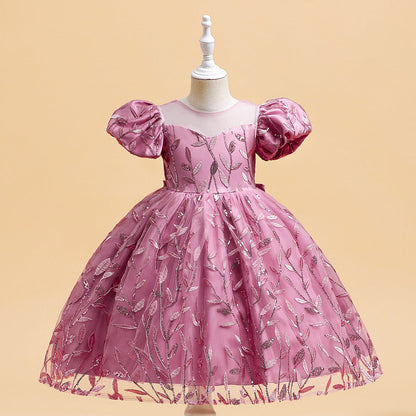Robe de Bal à Manches Bouffantes et Paillettes Pour Demoiselled'Honneur