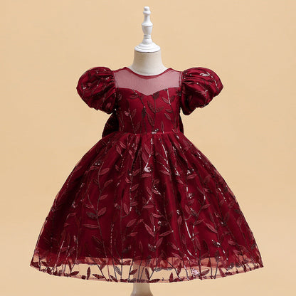 Robe de Bal à Manches Bouffantes et Paillettes Pour Demoiselled'Honneur