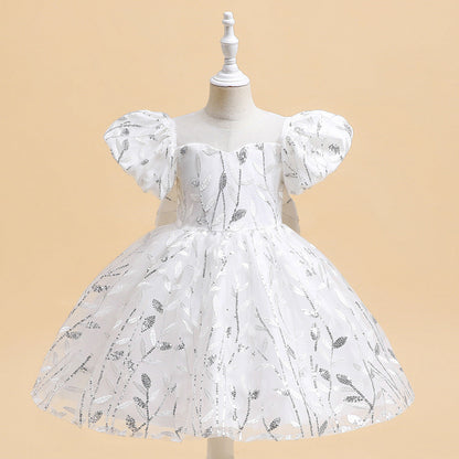 Robe de Bal à Manches Bouffantes et Paillettes Pour Demoiselled'Honneur