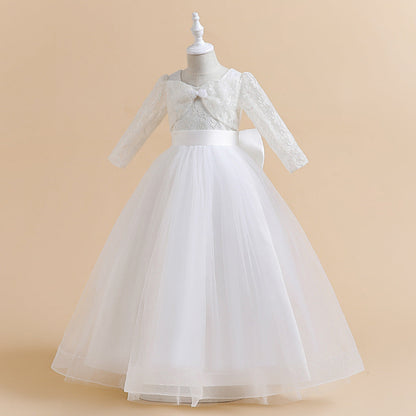 Robe de Bal à Manches Longues et Décolleté Plongeant avec Dentelle
