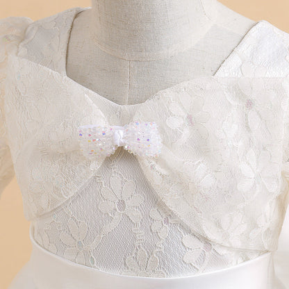Robe de Bal à Manches Longues et Décolleté Plongeant avec Dentelle