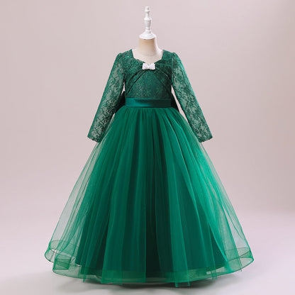 Robe de Bal à Manches Longues et Décolleté Plongeant avec Dentelle