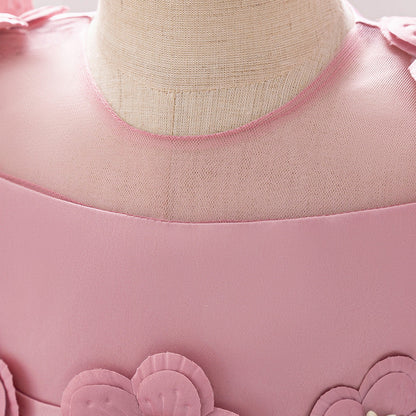 Robe de Bal à Manches Bouffantes et Col Rond Pour Demoiselled'Honneur avec Fleurs Unies
