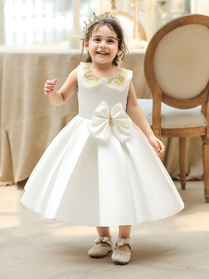 Robe de Bal à Encolure Dégagée Sans Manches Pour Demoiselled'Honneur avec Paillettes