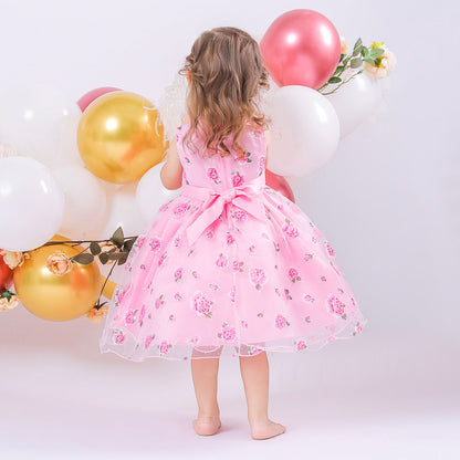 Robe de Bal à Encolure Dégagée Sans Manches Pour Demoiselled'Honneur avec Fleurs Unies