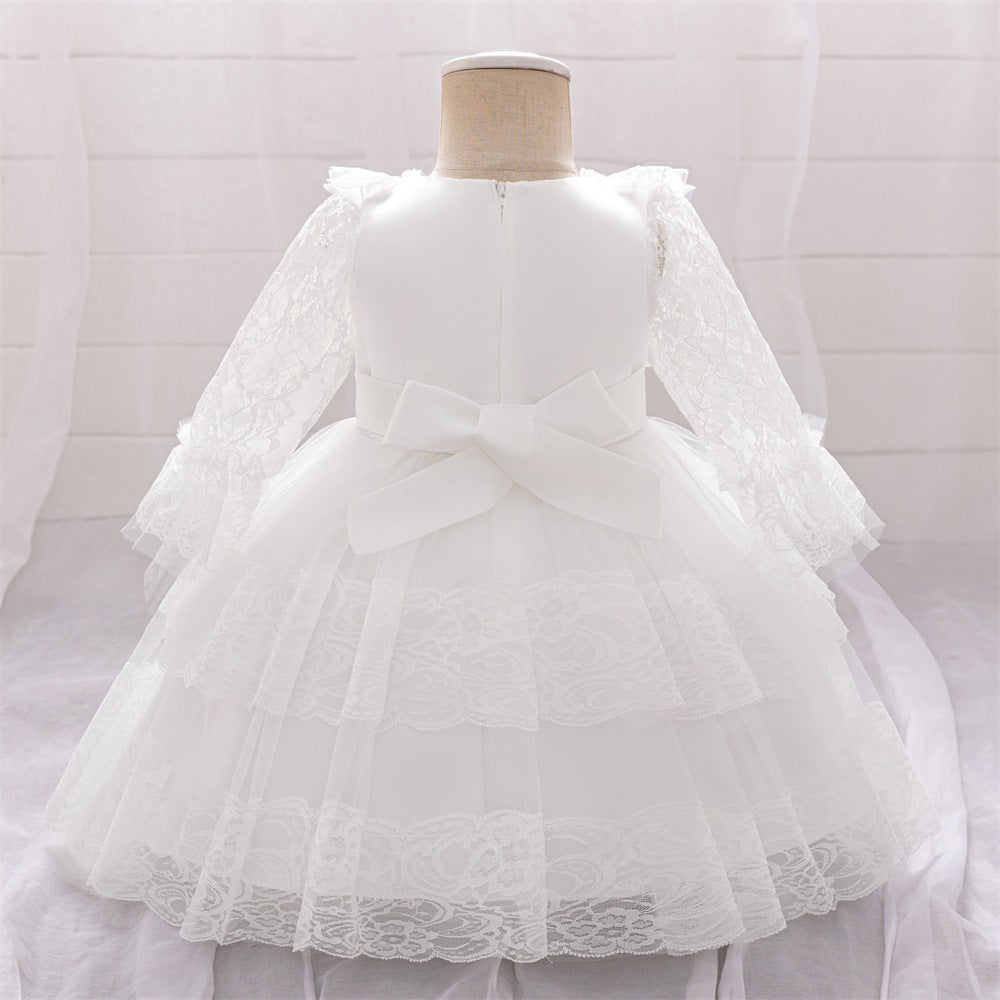 Robe de Bal à Manches Longues et Décolleté Plongeant avec Dentelle