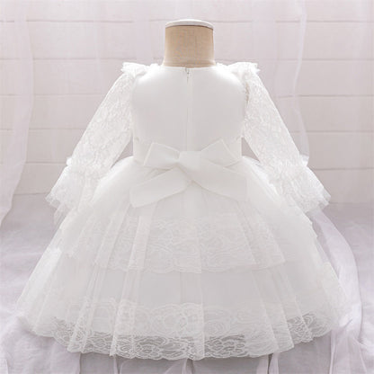 Robe de Bal à Manches Longues et Décolleté Plongeant avec Dentelle