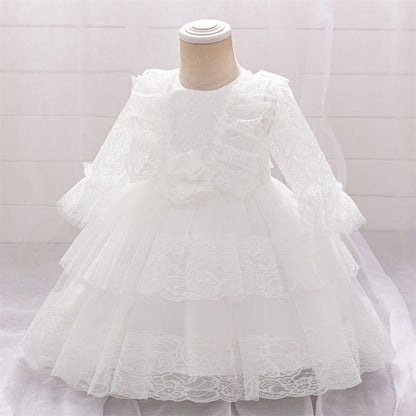 Robe de Bal à Manches Longues et Décolleté Plongeant avec Dentelle