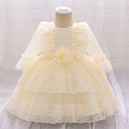 Robe de Bal à Manches Longues et Décolleté Plongeant avec Dentelle