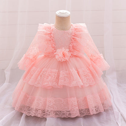 Robe de Bal à Manches Longues et Décolleté Plongeant avec Dentelle
