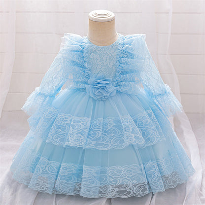 Robe de Bal à Manches Longues et Décolleté Plongeant avec Dentelle
