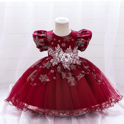Robe de Bal à Manches Bouffantes et Perles Pour Demoiselled'Honneur