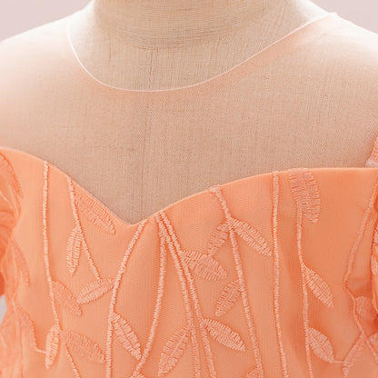 Robe de Bal à Manches Bouffantes et Dentelle Pour Demoiselled'Honneur