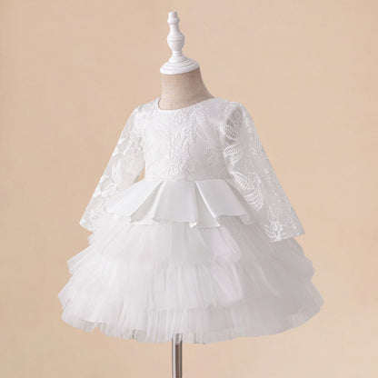 Robe de Bal à Manches Longues et Décolleté Plongeant avec Volants