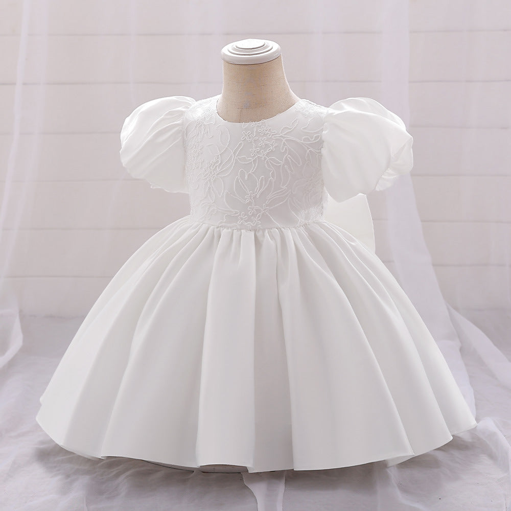 Robe de Bal à Manches Bouffantes et Décolleté Plongeant avec Appliques