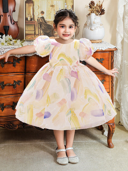 Robe de Bal à Manches Bouffantes et Décolleté Plongeant avec Fronces