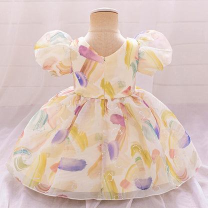 Robe de Bal à Manches Bouffantes et Décolleté Plongeant avec Fronces