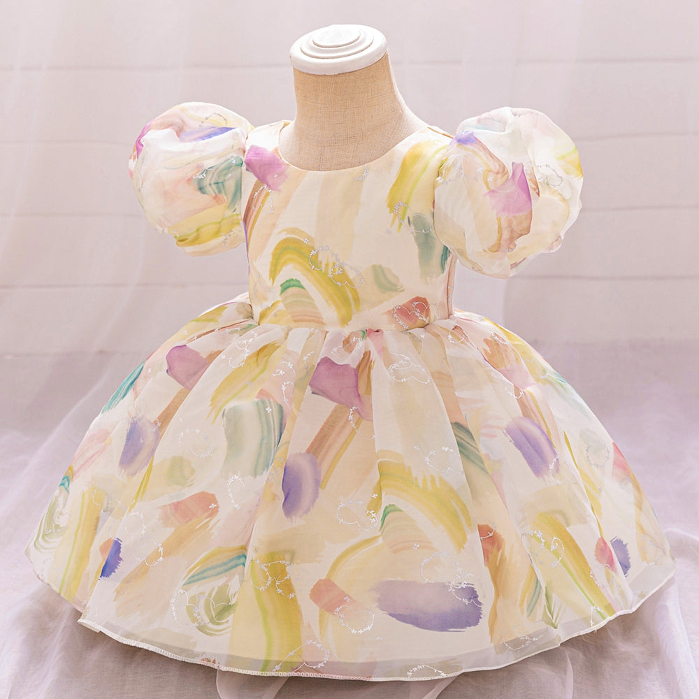 Robe de Bal à Manches Bouffantes et Décolleté Plongeant avec Fronces