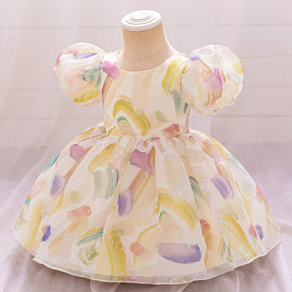 Robe de Bal à Manches Bouffantes et Décolleté Plongeant avec Fronces