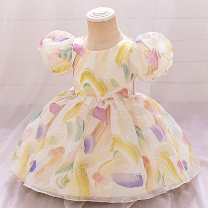 Robe de Bal à Manches Bouffantes et Décolleté Plongeant avec Fronces