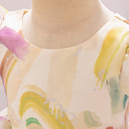 Robe de Bal à Manches Bouffantes et Décolleté Plongeant avec Fronces