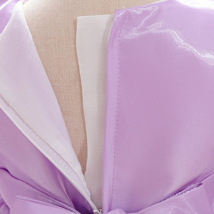 Robe de Bal à Manches Bouffantes et Décolleté Plongeant avec Fronces