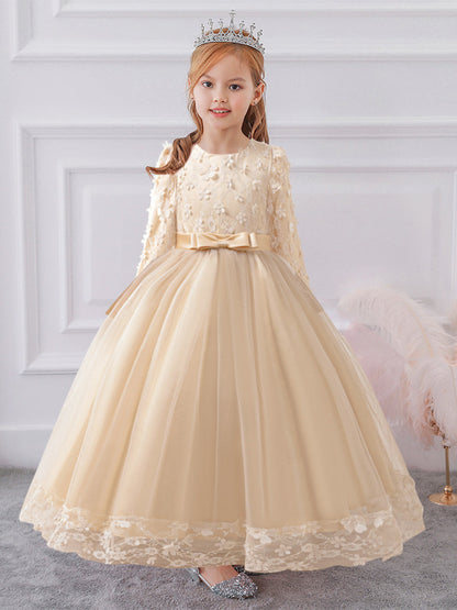 Robe de Bal à Manches Longues et Décolleté Plongeant avec Dentelle