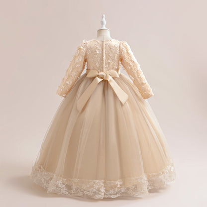 Robe de Bal à Manches Longues et Décolleté Plongeant avec Dentelle