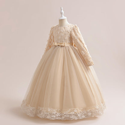 Robe de Bal à Manches Longues et Décolleté Plongeant avec Dentelle