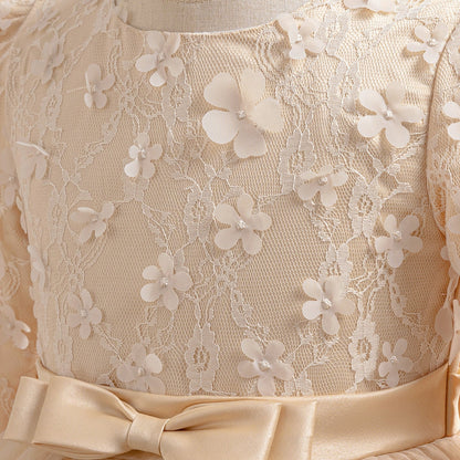 Robe de Bal à Manches Longues et Décolleté Plongeant avec Dentelle